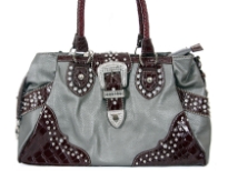 Faux Leather studded belt handbag. Top zipper closing.Back Outside zipper pocket