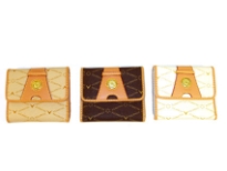 Designer Inspired PVC small wallet with logo design and snap closure. Made of faux leather.