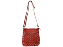 Faux Leather Metal studded messenger bag. Front & Top zipper closing. Back zipper pocket.