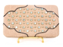 Faux Leather Rhinestones studded Metal frame clutch wallet.