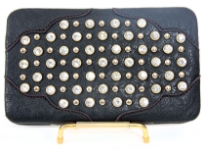 Faux Leather Rhinestones studded metal frame clutch wallet