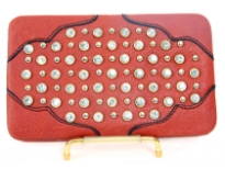 Faux Leather Rhinestones studded metal frame clutch wallet