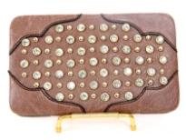 Faux Leather Rhinestones studded metal frame clutch wallet