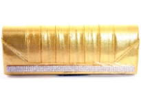 Satin Evening Bag with rhinestones strip, metal shoulder chain included