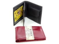 Double Bill Genuine Leather Mens Wallet with multiple clear slots for IDs. This wallet has 3 non-clear slots and 3 clear slots. There is a middle flap; and a slot of coins. As this is genuine leather, please be aware that there will be some small creases and nicks in the leather but the wallet are all brand new.