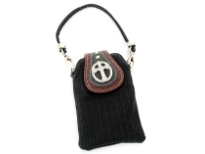 Cell phone pouch has a studded cross detail. Can be attached to any handbag Made of Faux Leather