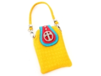 Studded Cross Detail Cell phone pouch can be attached to any handbag; pouch has a single strap, a textured pattern, and a magnetic closure. Made of faux leather.