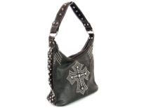 Cross studded PVC Fashion Handbag.Center divider and side zipper pocket.