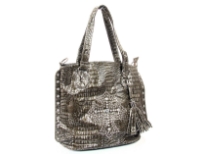Crocodile Embossed PVC Rhinestones studded bag. Top zipper closing. Center divider, side zipper pocket and shoulder strap included.