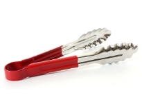 Stainless steel 9 inches utility tong with PVC handle(Red). <br> Color-coded handle prevents cross-contamination.<br> Thickness: 0.9 mm <br> Weight: 115 gms
