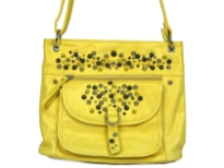 Studded Messenger Bag with front flap packet, zipper pocket & top zipper closure also. Adjustable shoulder strap.