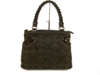 Designer Inspired Lattice-Finish Handbag has a zipper closure and a braided double handle. Made of faux leather.