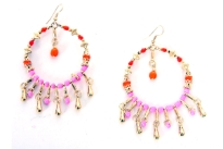 Golden Earrings with pink and red beads