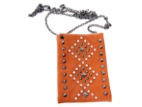 Rhinestones studded PVC cross body bag with metal chain.