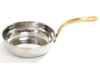 Hammered Stainless Steel Fry Pan Dish with Brass Handle