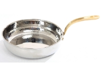 Hammered Stainless Steel Fry Pan Dish with Brass Handle