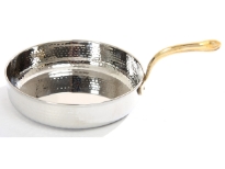 Hammered Stainless Steel Fry Pan Dish with Brass Handle