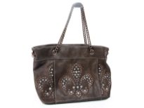 PVC Fleur De Liz double handle bag. Top zipper closing. Center Divider and back zipper pocket.