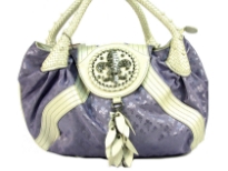 Fleur De Liz Licensed Jacquard Handbag with braided double handle & logo in rhinestones on the flap over the bag.
