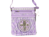 Fleur De Liz Licensed PVC Messenger Bag with logo in rhinestones. Top zipper closure & outside zipper pocket also.