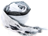 This lightweight 50% viscose & 50% polyester scarf in black, grey & white shades with silver stripes running through it can be used all year around to give an edge to your outfit. Long knotted tussels on its edges. Imported.