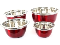 Stainless Steel German Bowl 4 pieces set colored Red( 1.5, 3, 5 & 8 Qrt)