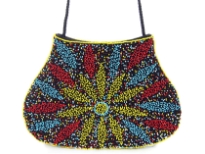 Hand Beaded Fabric Evening shoulder Bag. Top snap button closing.