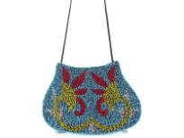 Hand Beaded Fabric shoulder Evening bag. Top snap button closing.