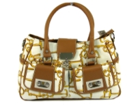 PVC Fashion Handbag with 2 front pockets, zipper closure & belt over it. It has 2 side pockets also.
