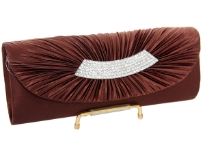 Satin Evening bag Embellished with Rhinestones strip. Magnetic snap button closing. Metal shoulder chain included.