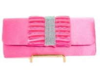 Satin Evening Bag with ruffled same fabric design and rhinestones embellishment also.