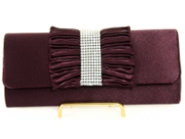 Satin Evening Bag with same fabric ruffled design and also rhinestones strap embellishment.