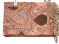 100% Pure Wool Jamawar Shawl in shades of brown & peach. Imported.