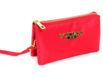 Nylon cosmetic wrist-let. Top zipper closing. Three separate compartments.