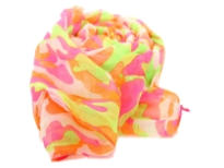 This army print polyester scarf in neon hot pink with shades of lime green & orange can be teamed up with a dress or shirt to suit any occasion in any kind of weather. Imported. Hand wash.