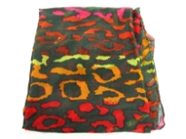 Semi-sheer hunter green polyester scarf with multi colored abstract print. Big size of the scarf makes it possible to be used as a shawl, wrap or scarf around the neck. Imported. Hand wash.