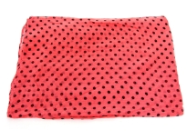 Small polka dots decorate this bright colored 100% polyester scarf which can be used all year around in number of possible ways.