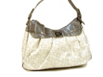 Lightweight Single Strapped Shoulder bag with top zipper closure and logo pattern design over jacquard fabric with PVC pattern at the top of the bag.