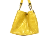 Designer Inspired Tote Shoulder Bag with a snap closure and a detachable double handle. Bag has a metallic texture. Made of PU (polyurethane).