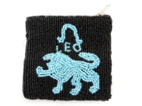 Hand Beaded coin purse. Top zipper closing.