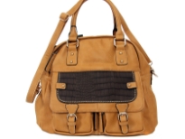 Faux leather double handle bag. Two separate section with zipper closing, inside side zipper pocket, outside back zipper pocket, adjustable shoulder strap included.