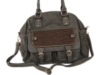 Faux leather double handle bag. Two separate sections with zipper closings, inside side zipper pocket, outside back zipper pocket, adjustable shoulder strap included