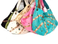 Stone Studded fabric handbag with single shoulder handle in same material