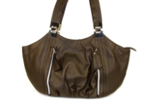 Designer Inspired Shoulder bag with vertical zipper details and leather like texture. Bag has a top zipper closure and a double handle. Made of PU (polyurethane).