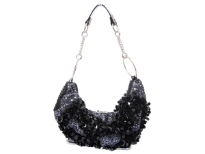 Hand beaded evening bag. Top zipper closing.