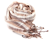 Lightweight & woven viscose scarf has earthy tones of brown & off-white. The scarf is made of yarn dyed viscose. Imported. 