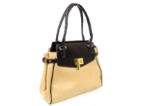 PVC Fashion Handbag with double handle, top zipper closing & center divider inside the bag. Metal lock detail in the front. 