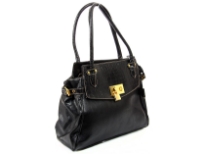 PVC Fashion Handbag with double handle, top zipper closing & center divider inside the bag. Metal lock detail in the front. 