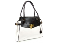 PVC Fashion Handbag with double handle, top zipper closing & center divider inside the bag. Metal lock detail in the front. 