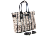 Animal Print rhinestones studded bag. The has bag double handle, adjustable shoulder strap and top zipper closing.